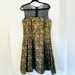 Luxe By Carmen Marc Valvo - Fit and flare metallic gold floral dress.Size 14